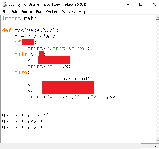 quadratic equation program